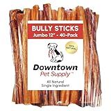 Downtown Pet Supply Jumbo Bully Sticks for Dogs - Natural Beef Chews, Low-Odor & Rawhide-Free, Long Lasting Dog Treats for Aggressive Chewers - Healthy, Safe & Delicious Chews Dogs Love (12" 40 Pack)