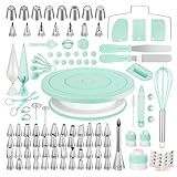 Kootek 158 Pcs Cake Decorating Kit with Cake Turntable, 64 Piping Tips Set, 50+2 Pastry Bags, Frosting Spatulas, Leveler, Scrapers, Fondant Molds, and More Baking Supplies Decorating Tools