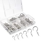 KUUQA 75 Pcs Multi-Size Nickel Plated Metal Ceiling Hooks Screw Cup Hook Holder (Silver)