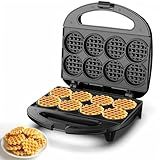 Mini Waffle Maker, Small Waffle Iron with Quick Heat-Up, Makes 8 x 2” Tiny Waffle Bites for Kids, Locking Buckle & Cool Touch Handle, Nonstick Plates, Perfect for Breakfast, Brunch, Desserts & Snacks