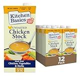 Kitchen Basics Unsalted Chicken Stock, 32 oz. Carton (Pack of 12) Add Delicious Flavor to Chicken Noodle Soup, Broths and Gravy, Perfect for Stocking Up