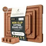 3 Packs Bamboo Cutting Board Set with Non Slip Feet Holder and Over Sink Nice Solid Thick Wood Juice Groove Chopping Board Extra Large Big Small Best Hardwood Kitchen Organic Vegetable Meat BBQ Kit