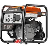 Mutaomay 4000W Gas Generator, Portable Quiet Inverter Generator with Long Runtime, Eco Mode, Low Oil Shutoff, Open Frame Design – Ideal for RV, Camping, Home Backup, Farm & Jobsite (Orange)