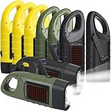 Leelosp 9 Pieces Hand Crank Flashlight Solar Powered Flashlight for Emergencies Dynamo Rechargeable LED Survival Light for Outdoor Sports Hiking Camping(Black,Green,Yellow)