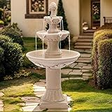 USSerenaY 3-Tiers Outdoor Water Fountains, 48.4" H Floor Backyard Garden Fountain, Water Feature Indoor with Pump, Outdoor Freestanding Waterfall Fountains, Bernini Fountain for Garden Patio Yard Deck