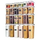 Airtight Food Storage Containers with Lids, Vtopmart 24 pcs Plastic Kitchen and Pantry Organization Canisters for Cereal, Dry Food, Flour and Sugar, BPA Free, Includes 24 Labels，Black