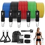 WHATAFIT Resistance Bands, Workout Bands Set with Handles, 100 lbs Exercise Bands for Home Gym, Includes Door Anchor and Ankle Straps for Full Body Strength Training and Physical Therapy