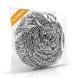 ovwo 12Pack Upgraded Steel Wool Scrubbers - Premium Stainless Steel Scrubber, Metal Scouring Pads, Steel Wool Pads, Kitchen Cleaner, Heavy Duty Cleaning Supplies - Especially for Tough Cleaning
