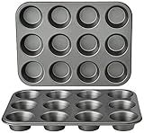 Amazon Basics Nonstick Round Muffin Baking Pan, 12 Cups, Set of 2, Gray, 13.9x10.55x1.22"