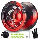 HKSOD Professional Yoyo - Responsive Yoyos, Unresponsive for Adult Advanced Players, Trick YoYo with Bearing Accessories + Removal Tool (Black Red )