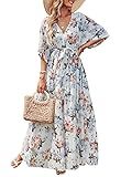 ANRABESS Womens 1/2 Sleeve Beach Wedding Guest Maxi Dresses 2025 Fall Wrap V Neck Boho Floral Flowy Slit Long Summer Dresses White Flor Large