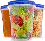 Plastic Food Deli Containers With Twist Top Lids - (32 Oz) - [3 Pack] - Soup & Food Storage Containers Takeout To Go - Airtight Plastic Containers - Microwave, Freezer & Dishwasher Safe BPA-Free