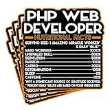 (4Pcs) PHP Web Developer Vinyl Decal Sticker – Nutritional Facts Quote for Laptops, Water Bottles, Cars, Bumpers, Toolboxes – Gift for Coworker, Office, Birthday, Christmas – Waterproof Vinyl Sticker