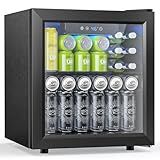Electactic 50 Cans Beverage Refrigerator Cooler, 1.3 Cu.ft Mini Fridge Countertop Drink Cooler with Glass Door for Beer, Soda,Wine, Adjustable Digital Temperature Control for Home Dorm Bar, Black