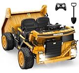 ANPABO 24V Ride On Dump Truck, 2X75W Powerful Motors, Up to 4.4Mph, EVA Tires, Construction Vehicle w/Electric Dump Bed and Extra Shovel, 19" Spacious Seat, Kids Car w/Parent Remote -Yellow