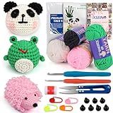 XSEINO Crochet Kit for Beginners - Crochet Start Kit with Step-by-Step Video Tutorials - Learn to Crochet Kits for Adults and Kids - Panda, Frog, Hedgehog