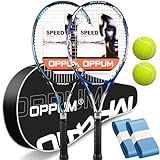 OPPUM PRO-500 Adult Tennis Rackets, 2-Pack Pre-Strung Racquets for Beginners & Intermediate with Carry Bag & 2 Balls, 105 Sq Inch Oversized Head for Women & Men, Arm Friendly Vibration Control