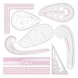 HLZC Fashion Clear Metric Sewing Ruler Set, French Curve Pattern Ruler Kit for Beginners Tailors Designers (A-9-Piece Set)