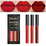 evpct 3Pcs Dark Ruby Fire Red Matte Liquid Lipstick Lip Stain Lipgloss sets for Women 24 Hour Red Matte Lipstick Long Lasting Smudge Proof
