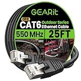 GEARit Cat6 Outdoor Ethernet Cable (25ft) 23AWG Pure Copper, FTP, LLDPE, Waterproof, Direct Burial, In-Ground, UV Resistant, POE, Network, LAN, Internet, Cat 6, Cat6 Cable - 25 Feet