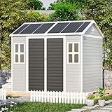 Resin Storage Shed with Floor 8x6 FT Outdoor Waterproof Wider Door Plastic Sheds Kit for Backyard Garden Patio Lawn Tools, Gray