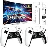 2026 New Wireless Retro Game Console, with Dual 2.4G Wireless Controllers, 23 Emulators and 40000+Games, Plug and Play 4K HDMI TV Game Stick (128G) White