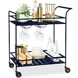 Best Choice Products Rolling Bar Cart, Mobile Home Bar Serving Cart, Serving Station w/ 2 Tier Shelves, Wine Rack, Lockable Wheels - Navy