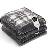 JKMAX Heated Electric Blanket Full Size - 72"x84" Flannel Heating Blanket with 10 Heating Levels & 5 Time Settings Over-Heat Protection, Winter Warmer for Adults with ETL Certification（Grey）