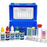 XtremepowerUS 5-Way Swimming Pool Test Kit pH, Chlorine, Bromine, Alkalinity Chemistry Testing with Case Spa, Inground Above Ground Pool Residential