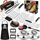 Pontual 31PCS Griddle Accessories Kit for Blackstone, Flat Top Hibachi Grill Spatula Set with 2 Melting Domes, Burger Press, Patty Maker and Apron, Professional Teppanyaki Tools Gifts for Outdoor BBQ