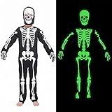 Wizland Skeleton Costume Kids,Toddler Skeleton Costume,Halloween Glow in the Dark Costume with Mask Gloves 5-7years