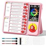 ADHD Tool for Kids, 5-in-1 Visual Timer with Chore Chart Board, Visual Schedule for Kids, 12/24 Task Timer with 99'59'' Countdown/Countup, 5 Alarms, Silent Operation Visual Schedule for Autism - Pink