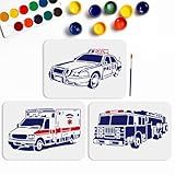 MAYJOYDIY 3pcs Car Ambulance Police Car Stencil 11.7×8.3inch Large Car Themed Stencils with Paint Brush Fire Engine Vehicle Stencil Template for Canvas Wall Wood DIY Craft Home Decor