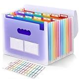 SKYDUE Accordion File Organizer, Expanding File Folder with 12 Pockets, Portable Document Paper Bill Receipt Organizer, Home School Office Supplies, Letter A4 Size Purple