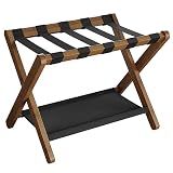 SONGMICS Bamboo Luggage Rack, Folding Suitcase Stand, with Storage Shelf