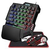 MFTEK One Hand Gaming Keyboard and Mouse Combo, RGB Rainbow Backlit One-Handed Mechanical Feeling Keyboard with Wrist Rest Support, USB Wired Keyboard Mouse and Mouse Pad Set for PC PS4 Gamer