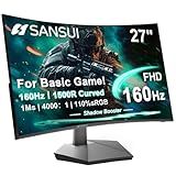 SANSUI 27 Inch Curved 160Hz Gaming Monitor, 1500R Curved Computer Gaming Monitor FHD 1080P, 4000:1, 110% sRGB, FPS/RTS, 1Ms MPRT|FreeSync|HDR|Low Blue Light|HDMI DP| VESA Support, HDMI Cable Incl.