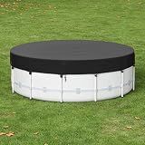 14 Ft Round Pool Cover for Metal Frame Above Ground Pools - Upgraded Windproof Design Compatible with Intex/Bestway Frame Above Ground Outdoor Swimming Pool (Black)