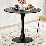 Soohow 31.5" Small Round Dining Table Seats Up to 2-4 People,Wood Tabletop Tulip Dining Table with Metal Pedestal Base