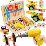 Kids Tool Set Toy with Drill, Stem Montessori Toys for 3 4 5 Years Old Boy Girl, 44 Pcs Wooden Toddler Tool Kits Inc Box, Learning Educational Construction Toy
