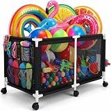 280 Gallon 69" Pool Storage Bin XXL Extra Large Swimming Pool Float Storage Bin, Pool Noodles Holder, Toys, Floats, Balls and Floats Equipment Mesh Rolling Bin for Garden Lawn, 69" Lx32 Wx35 H (Black)