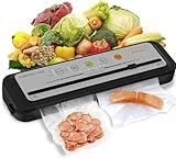MEGAWISE 2025 Powerful Vacuum Sealer Machine | Compact Design | One-Touch Automatic | Seal in 10-20 Seconds | Dry, Moist, Wet, and Cold Modes | With 10 Vacuum Bags & Built-in Cutter (Grey)