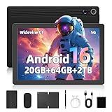 Gleeso Tablet, Latest Android 16 Tablet 10 Inch, 20GB+64GB+2TB TF, 6000mAh Battery, Dual Camera, Widevine L1, Face ID, WiFi 6, BT 5.4, 2-in-1 Tablets with Keyboard Mouse Pen Protective Case