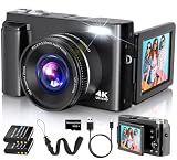 Duluvulu 4K Digital Camera for Photography Autofocus, 2026 Latest 48MP Vlogging Camera for YouTube with SD Card, 2 Batteries, 3" 180°Flip Screen Compact Travel Camera for Teens with 16X Zoom,Black