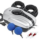 AquaMiracle All-in-One Koi Pond Aerator for Pond up to 1000 Gallons, Pond Air Pump Aeration Kit with 2 Outlets Air Stones Airline Tubing Check Valves