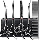 Professional Dog Grooming Scissors Kit Black 6 in 1, Dog Shears for Grooming 6CR Premium Stainless Steel Grooming Scissors Kit for Dogs Cat Pet