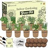 10 Herb Garden Planter Indoor Kit, 44pcs Complete Kitchen Herb Starter Set Including Burlap Pots, Markers, Soil Discs, Gardening Tools, Unique Easter/Birthday/Christmas Gift Ideas for Women, Mom
