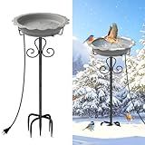 Webuys Heated Bird Baths for Outdoors, 100W Heated Birdbath Bowl for Outdoors for Winter with 5-Prong Metal Base Thermostat Control, Heated Bird Bath for Outside Winter Garden Patio Yard Lawn (Gray)