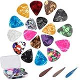 21 Pack Guitar Picks with Organizer Storage Box, 4 Different Thickness Colorful Celluloid Guitar Picks Plectrums for Acoustic Guitar, Electric Guitar, Bass, Ukulele