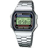 Casio A168WA-1 Vintage Digital Watch for Men & Women, Stainless Steel Bracelet, Electro-Luminescent Backlight, 7-Year Battery, Daily Alarm, Stopwatch, Water Resistant